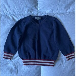 Vintage Sears Toddler 2T Blue V-Neck Sweater w Plaid Elbow Patches 100% cotton